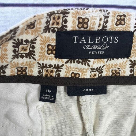 Talbots Petites Crop Pants Brown Size 6P Career Geo Button Zipper Capri Stretch - Picture 5 of 6
